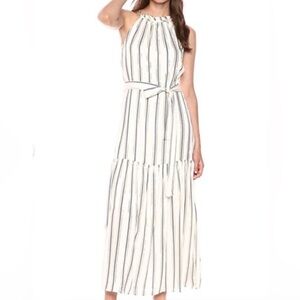 Eci Striped Halter Maxi Dress in White Gold and Navy S